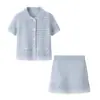 Atacado Transfronteiriço Aliexpress Verão 2025 Novo Conjunto de Moda Malha com Manga Curta para Mulheres Design Casual