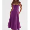 2024 Amazon Quente Verão Exportação Elegante para o Dia a Dia Cor Lisa Moda Sofisticada Vestido Saia com Suspensório para Mulheres