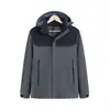 Chaqueta de trabajo de invierno gruesa y cálida para hombre, chaqueta con bloques de color, capucha desmontable, cuello alto, forro polar, abrigo cortavientos, personalizada