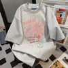 Camiseta de Manga Corta con Estampado de Graffiti de Algodón Puro Estilo Retro Japonés para Mujer Verano Linda Sencilla Holgada Media Manga Estilo BF