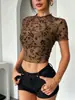 Novo Top Transparente de Malha Estampado de Veludo Elegante Feminino Europeu e Americano para Outono na Amazon