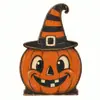 Produtos de madeira são itens de venda quente no exterior. Decorações de madeira de Halloween: Conjunto de 3 peças de enfeites de madeira: Fantasma, Gato Preto, Abóbora