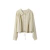 [Oufan] Coreano Temperamento Design Cordão Cintura Commuter Cor Sólida Camisa Verão Feminino Casaco Livro Solto 9803