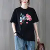 Fornecimento Transfronteiriço Camiseta de Manga Curta 100% Algodão Estampa Floral 2026 Verão Novo Estilo Europeu Tamanho Grande Elegante Soltinho