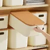 Caja de almacenamiento de escritorio, color crema, con tapa, para uso doméstico, caja de almacenamiento engrosada para artículos varios, armario, ropa y juguetes