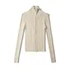 Venta al por mayor transfronteriza 2025 Nuevo Otoño Sudadera con Capucha Aspecto Adelgazante Cuello Alto Doble Cremallera Cárdigan de Punto Chaqueta para Mujer