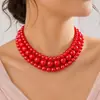 Colar Multicamadas Elegante e Moderno de Pérola Falsa Europeu e Americano, Colar Versátil Retro Literário para Mulheres