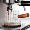 Taza Transparente para Espresso con Mango de Madera, Boca en Forma de V, Accesorio para Barra de Café, Taza Medidora con Escala, Jarra para Espumar Leche, Taza con Pico