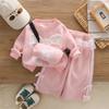 Roupas de Outono para Meninas Estilo Ocidental 2025 Primavera e Outono Novo Bebê Renda Laço Terno Infantil Bolsa Moletom Conjunto de Duas Peças