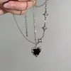 Colar Dupla Camada Doce Cool Spice Girl Preto Amor Luz de Luxo Retrô Estrela Mang Design de Nicho Corrente de Colar de Alta Qualidade Corrente para Clavícula