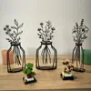 Decoración de jarrón de línea metálica de 3 piezas para mesa de comedor y sala de estar, decoración artística para el hogar, adorno de pared de fondo 2D creativo