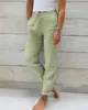 Pantalones casuales de algodón y lino de color sólido con cintura elástica y cintura alta para mujer, nuevos pantalones de comercio exterior transfronterizos europeos y americanos de Amazon Wish 2023