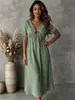 Selección Transfronteriza 2026 de Vestidos Largos de Manga Corta de Color Sólido con un Toque de Lujo para Vacaciones en la Playa, Disponibles para Dropshipping