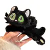 Presilha de Cabelo de Pelúcia Gato Heterocromático Preto Fofo para Mulheres 2025 Outono/Inverno Nova Presilha Tubarão para Trás da Cabeça