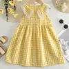 Vestido de Verano para Niña con Cuello de Muñeca, Nuevo Vestido Cuadros Dulce Estilo Coreano para Niños para el Verano