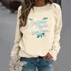 Moletom de Natal Comércio Exterior Feminino Manga Longa Folha Verde Natalino Solto Estampa Merry Christmas