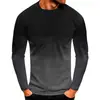 Camiseta Masculina Europeia e Americana Transfronteiriça Nova Cor Degradê Impressão Digital 3D Moda Versátil Manga Longa Gola Redonda Camiseta Masculina