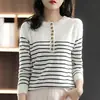 Moda Femenina Nueva Primavera Cuello Redondo Media Longitud Rayas Bloques de Color Un Botón Algodón Holgado Casual Tejido de Punto