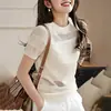 Camiseta de Verano 2026 de Seda Helada, Manga Corta, Cuello Redondo, Estilo Coreano y Japonés, para Mujer, Top de Punto Holgado de Manga Corta A12152