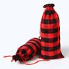 Bolsas de Lino a Cuadros Rojo y Negro con Cordón para Vino al por Mayor Bolsas de Lino con Cordón para Embalaje de Vino con Asas