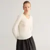 Suéter de Punto Canalé sin Costuras Cuello en U 100% Lana Australiana 2026 Otoño Nuevo Top Ajustado Base para Mujer