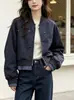 Chaqueta corta casual holgada de alta gama europea para mujeres petite, nuevo estilo otoño 2026, cortavientos patchwork de imitación de dos piezas