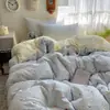 Juego de Cuatro Piezas de Algodón Puro Lavado Grado A Materno e Infantil, Sábana y Funda de Edredón Frescas Estilo Ins, Juego de Tres Piezas con Sábana Ajustable para Dormitorio Estudiantil