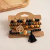 Juego de cuatro pulseras de árbol pequeño de madera de vidrio acrílico vintage europeo y americano, estilo étnico transfronterizo, pulseras vintage de nicho para mujer