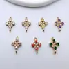 Colgante Flor de Cuatro Pétalos Cuadrada de Circonita Chapada en Oro de Alta Retención de Color Accesorios de Joyería con Borla para Pendientes de Pasador de Pelo Hechos a Mano