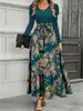 Vestido Estampado Floral Vintage de Retazos de Manga Larga con Cuello Redondo, Mangas Abullonadas, Cintura Ajustable con Lazo, Adelgazante para Mujer