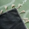 Esterilla de picnic a rayas onduladas verde claro a prueba de humedad con borlas, esterilla de playa de estilo simple y artístico, esterilla para césped, alfombra de sala de estar