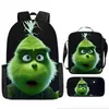 Cabelo verde estranho Grinch transfronteiriço nova mochila dos desenhos animados bolsa de ombro bolsa de três peças bolsa caneta uma geração de cabelo