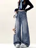 Jeans feminino azul retrô americano, novo estilo primavera e outono 2026, design fofo, calça pantalona fina