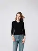 Suéter Yangzi 100% Lã Pura com Padrão Ondas d'Água, Gola Polo Manga Longa Tricô Feminino Slimming Camiseta Básica Sem Costura
