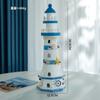 Farol Listrado Azul e Branco Grande Farol Marítimo Torre de Observação Estilo Mediterrâneo Decorações para Casa Enfeites Madeira Feita à Mão