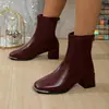 Estoque a Pronta Entrega Transfronteiriço! Botas Curtas Estilosas Vermelho Angorá, Confortáveis e Versáteis, com Saltos Grossos, Que Aumentam a Altura, Botas da Moda com Zíper