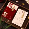 Convites de Casamento com Borlas Estilo Chinês no Atacado com Estampagem Dourada e Veludo Parcial, Impressão de Cartões de Convite para Banquete de Casamento