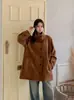 Chaqueta capa de gamuza suelta línea A con cuello alto retro chic coreano, abrigo de longitud media para mujer, 19999
