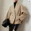 2026 Casaco Curto Feminino Transfronteiriço de Lã Misturada Oversized com Lapela e Fechamento Duplo para Outono e Inverno