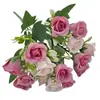 Mini buquê de rosas artificiais transfronteiriço para casa, casamento, decoração de sala de estar interna e arranjo de cena