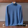 Suéter de cachemira para hombre transfronterizo, color liso, tejido de punto pullover, cálido para otoño e invierno, cuello alto, capa base, lujo ligero, estilo simple