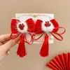 Pasador de Pelo con Lazo de Año Nuevo y Borlas de Felpa, Pinza Roja para el Cabello para Niños, Adorno para la Cabeza con Ambiente Festivo para el Festival de Primavera