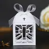Caixa de doces em formato de cruz oca para comércio exterior, papel perolado branco gelo, caixa de presente para doces de chocolate para batizado, casamento e festa
