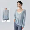 Top de yoga con escote en V profundo para mujer, casual y adelgazante, top deportivo de manga larga, top de fitness para Pilates