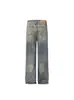 Vibe da High Street Americana Jeans Rasgado Lavado Retrô Masculino Tendência Perna Reta Efeito Emagrecedor Cleanfit Calça Longa