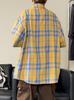 Camisa de Manga Corta a Cuadros de Estilo Japonés para Hombre, Verano Nuevo Vintage Cepillado Talla Grande Cuello Vuelto Chaqueta Camisera Suelta