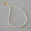 Elegante y Sencillo Estilo Francés Perla Imitación Cristal Perlas Cuentas Frijol Dorado Pequeño Cadena de Clavícula Delicada para el Viaje Diario para Mujer