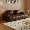 Sofá Puff de cuero aceitado y encerado estilo retro para sala de estar, adecuado para apartamentos pequeños, sofá modular de línea recta estilo americano