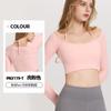 Verano 2026 Nuevo Estilo Top Deportivo Corto Ajustado de Manga Larga para Mujer con Escote Halter, Acolchado en el Pecho y Diseño de Costilla