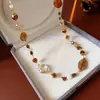 Colar de Contas de Ágata de Mármore Branco Irregular Corrente de Suéter Empilhada Retro Maillard Colar de Luxo Leve de Alta Qualidade